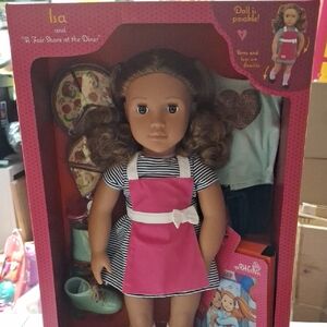 Doll with Pink Apron and Accessories
